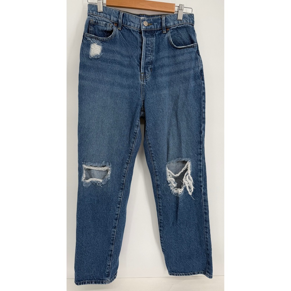 PacSun High Waisted Distressed Mom Jeans Medium Wash Blue Cotton Sz 24